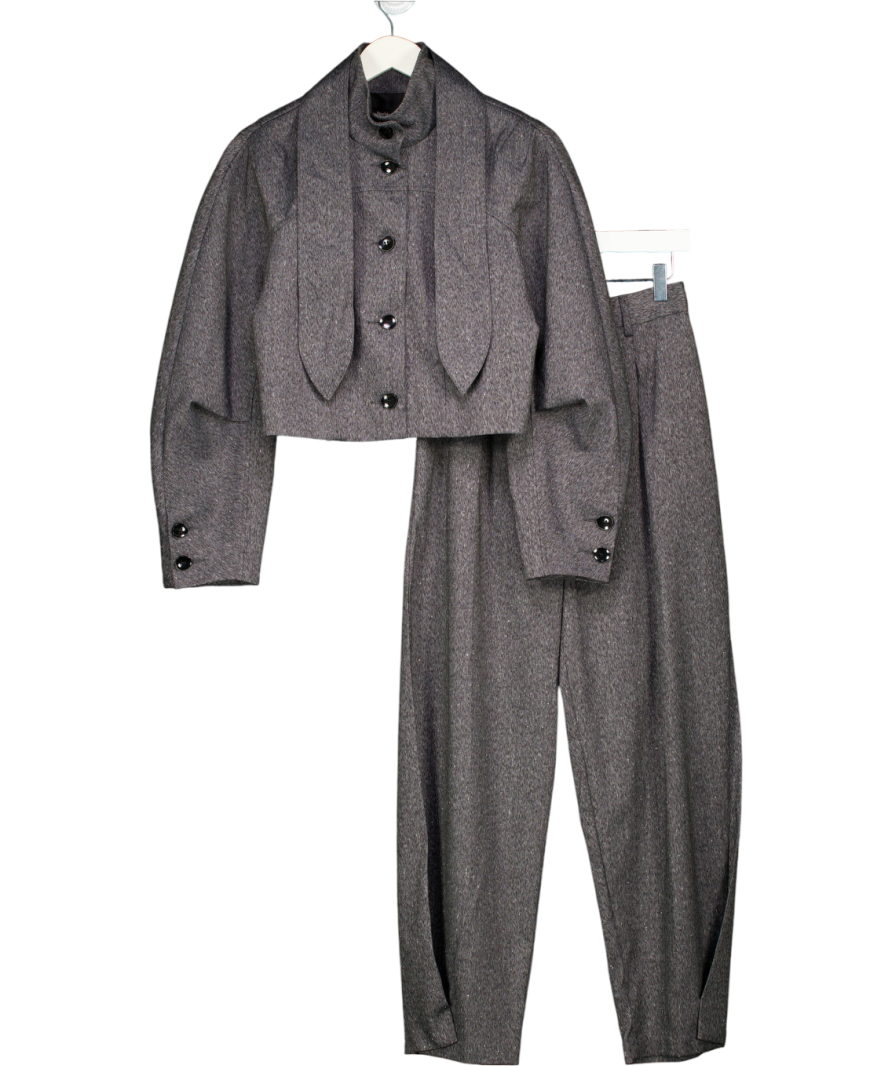 River Island Grey Long Sleeve Tie Neck Jacket & Tapered Trousers UK 6