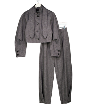 River Island Grey Long Sleeve Tie Neck Jacket & Tapered Trousers UK 6