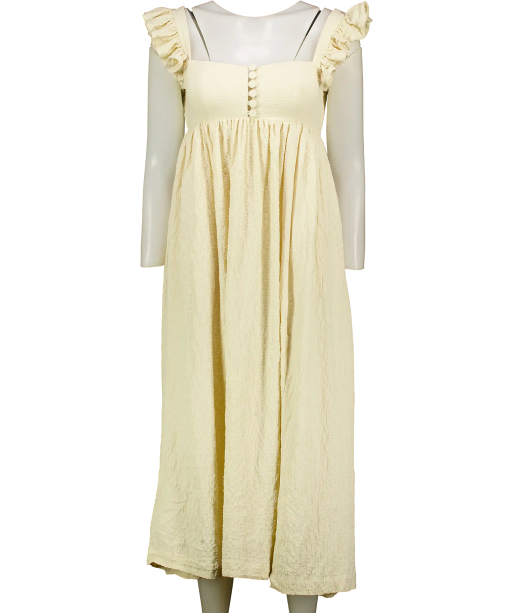 LPA Cream Textured Crinkle Plissé Midi Dress UK XS