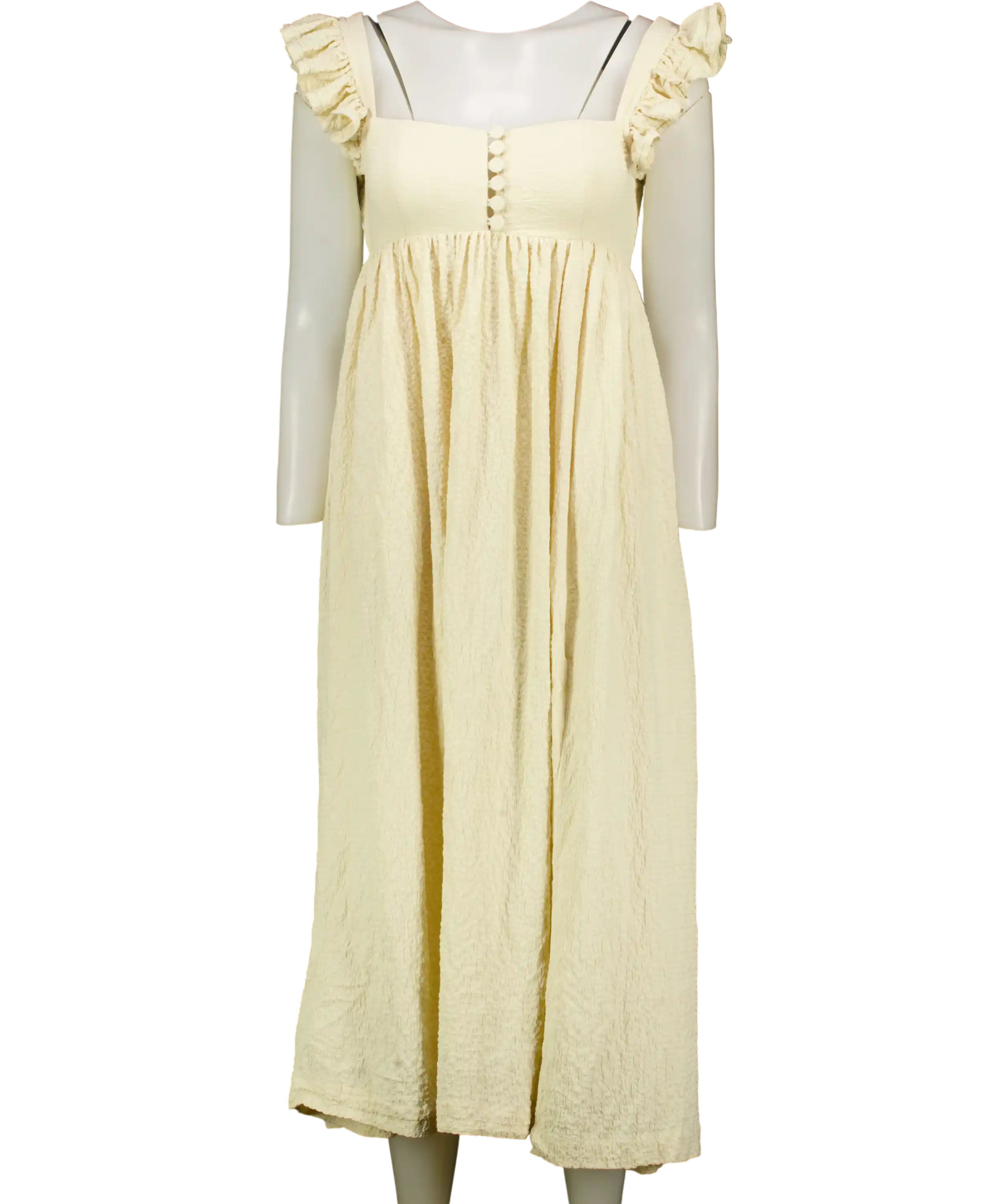 LPA Cream Textured Crinkle Plissé Midi Dress UK XS