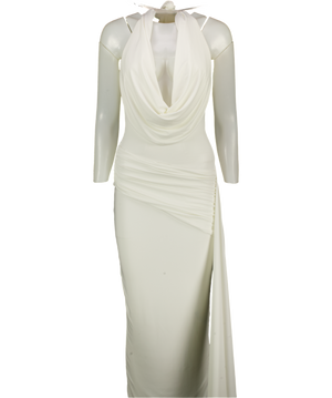 CLUB L White Halterneck Drape Front Maxi Dress UK 8
