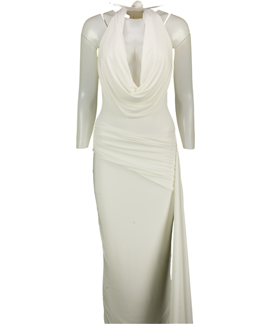 CLUB L White Halterneck Drape Front Maxi Dress UK 8