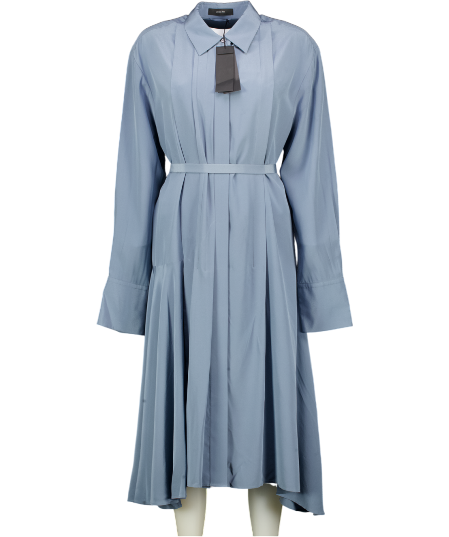 JOSEPH Dusty Blue 100% Silk Crêpe De Chine A-line Shirt Dress Fr42 UK 14