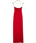 MESHKI Red Strapless Slinky Maxi Dress With Split UK XXS