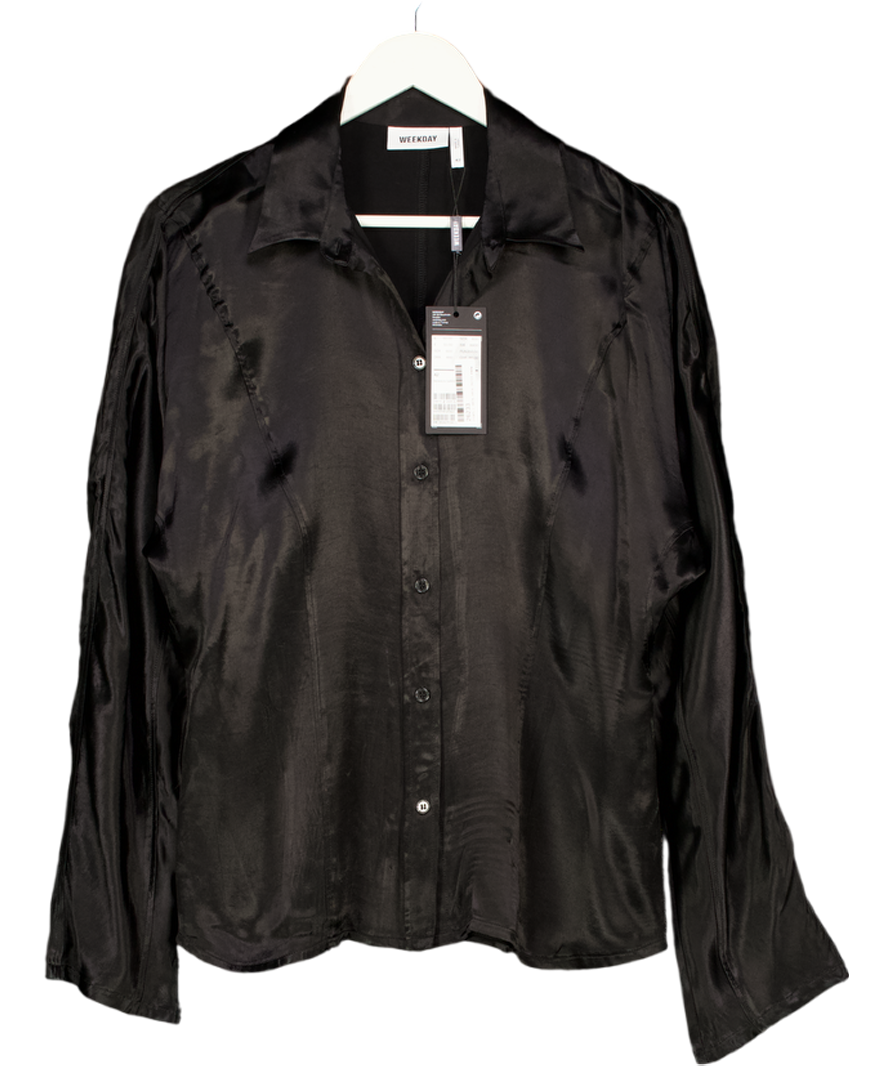 Weekday Black Benedict Satin Blouse UK M
