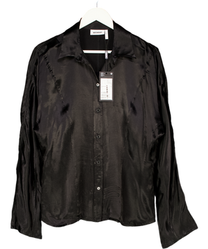 Weekday Black Benedict Satin Blouse UK M