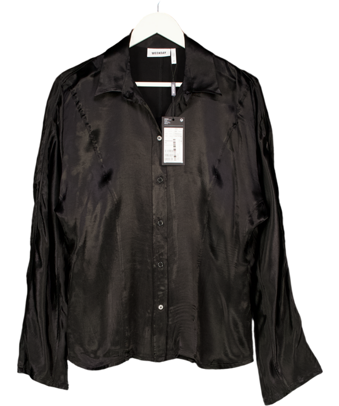 Weekday Black Benedict Satin Blouse UK M