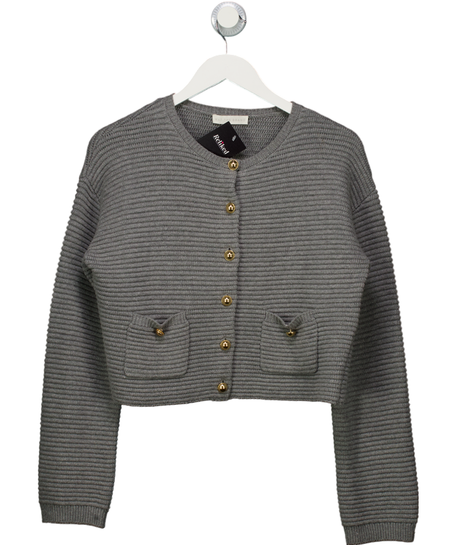 WAT THE BRAND Grey Ribbed Cardigan With Gold Button Detail UK XS/S