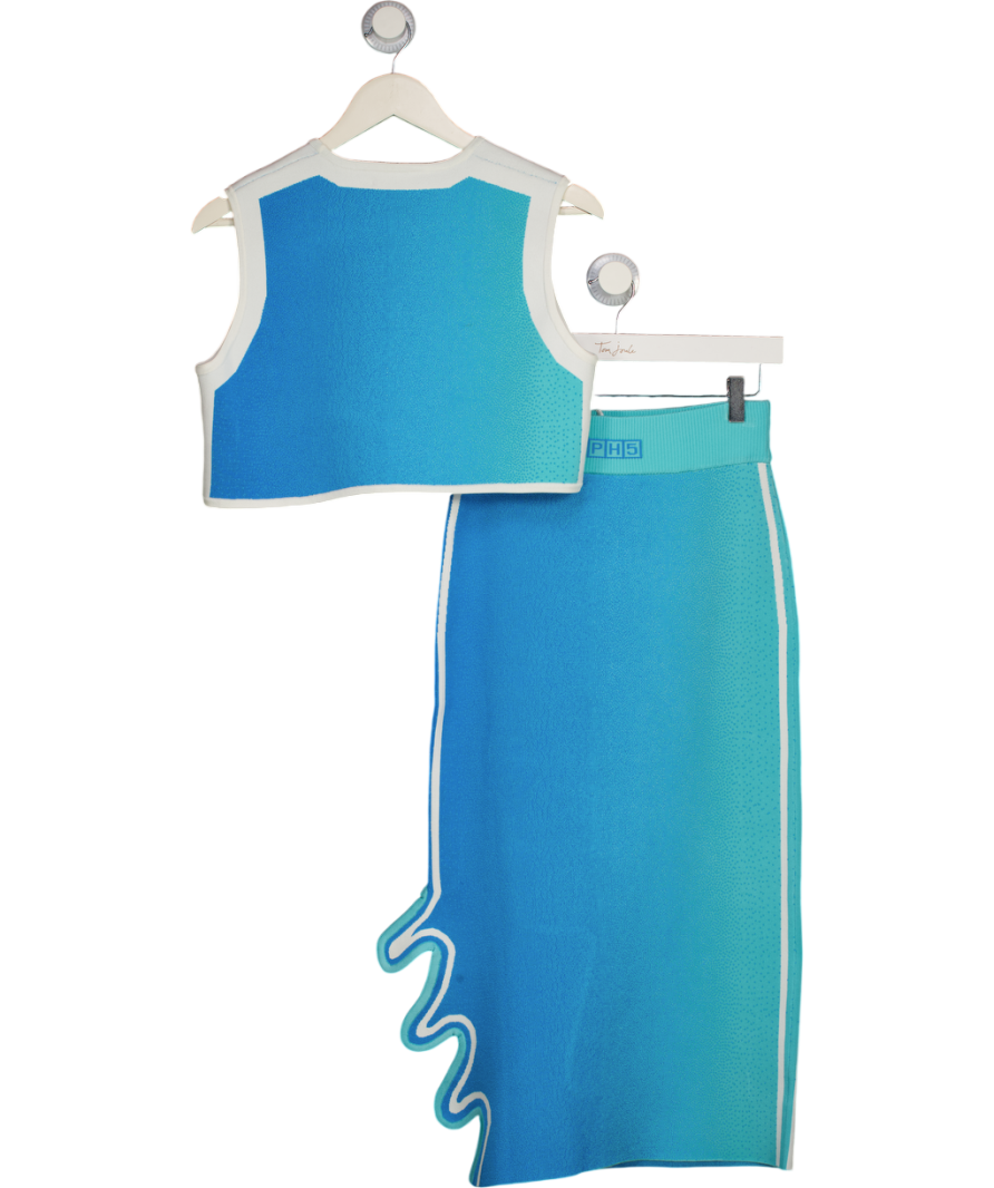 PH5 2-piece Blue & White Dahlia Wavy Sleeveless Crop Top & Midi Skirt Set UK XS/S