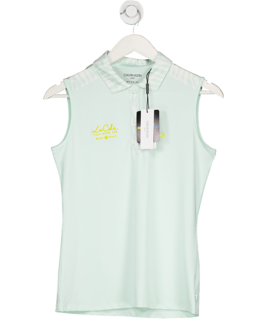 Calvin Klein Green Ladies Ck Sleeveless Polo With La Carla Hotel Embroidery UK 10 - Reliked