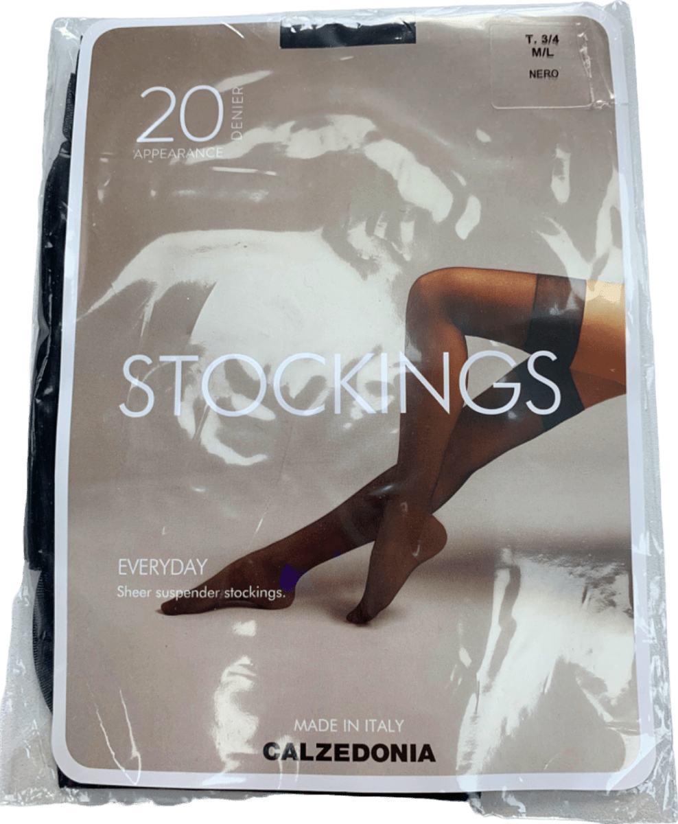 Calzedonia Nero Stockings Everyday Sheer Suspenders 20 Denier Appearance M/L - Reliked