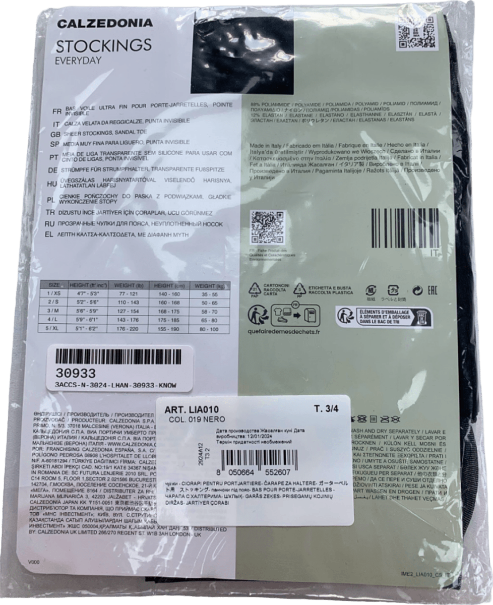 Calzedonia Nero Stockings Everyday Sheer Suspenders 20 Denier Appearance M/L - Reliked