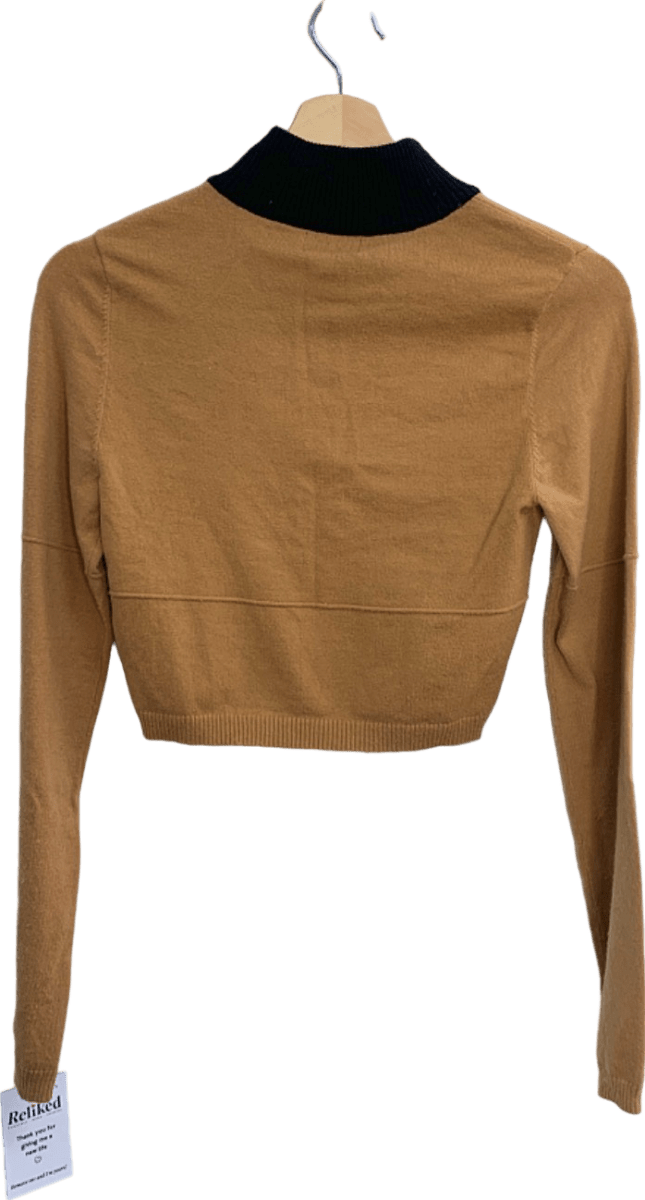 Camila Coelho Camel Cropped Zip - Up Sweater UK S - Reliked