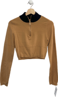 Camila Coelho Camel Cropped Zip - Up Sweater UK S - Reliked