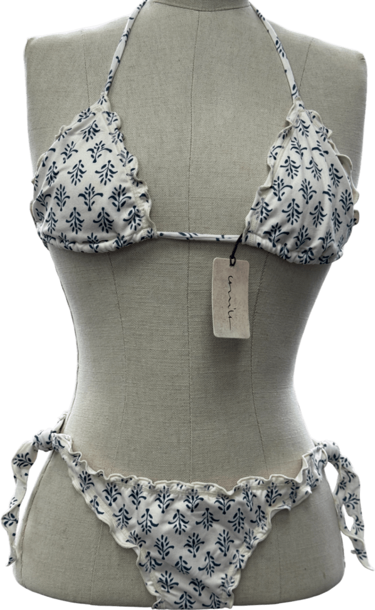 Camila Cream / Blue Print 2 - piece Bikini Set UK S - Reliked