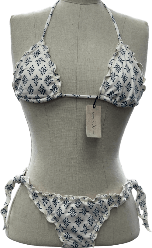 Camila Cream / Blue Print 2 - piece Bikini Set UK S - Reliked