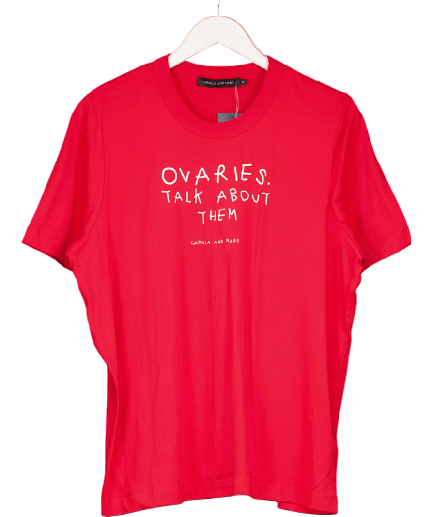 Camilla And Marc Red "ovaries. Talk About Them" T-shirt UK M - Reliked