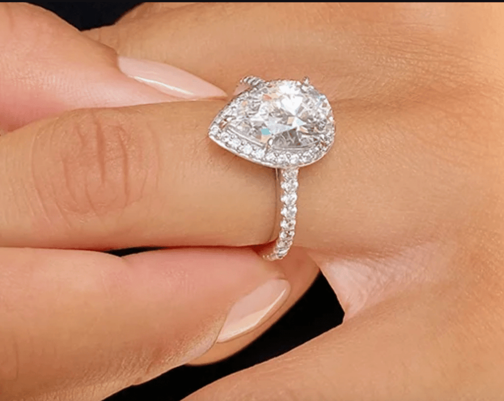 Carat London Luella Pear Borderset Ring White Gold Plated RING SIZE L - Reliked