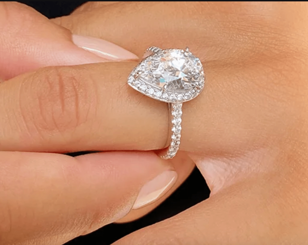 Carat London Luella Pear Borderset Ring White Gold Plated RING SIZE L - Reliked