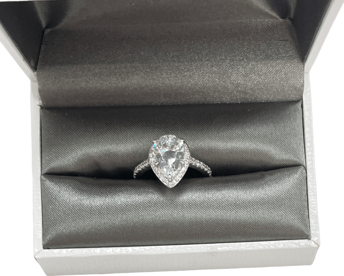 Carat London Luella Pear Borderset Ring White Gold Plated RING SIZE L - Reliked