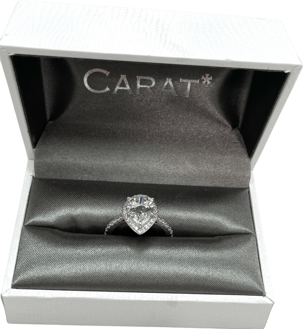 Carat London Luella Pear Borderset Ring White Gold Plated RING SIZE L - Reliked