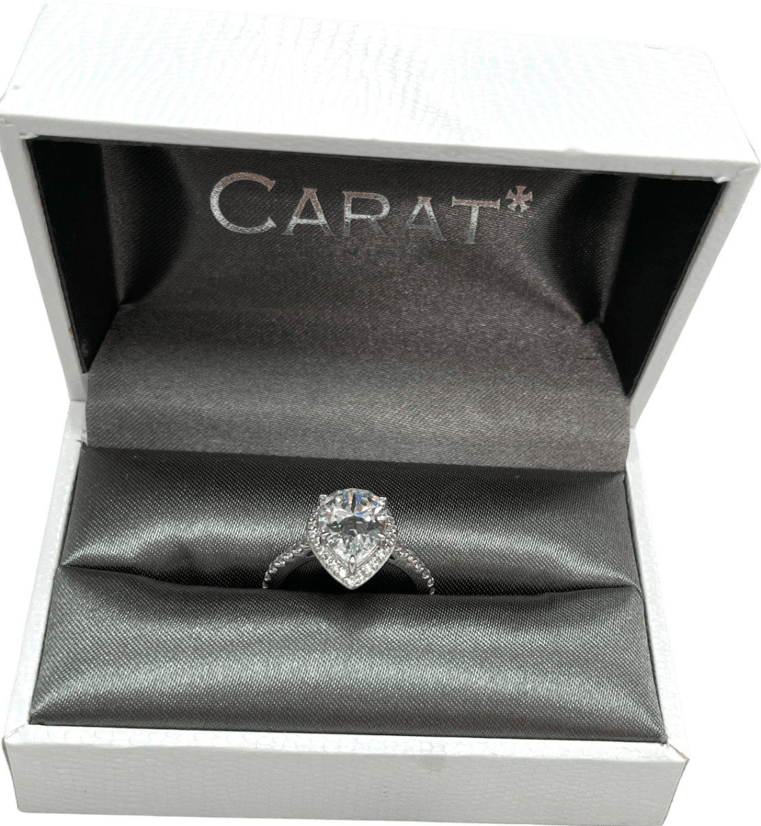 Carat London Luella Pear Borderset Ring White Gold Plated RING SIZE L - Reliked