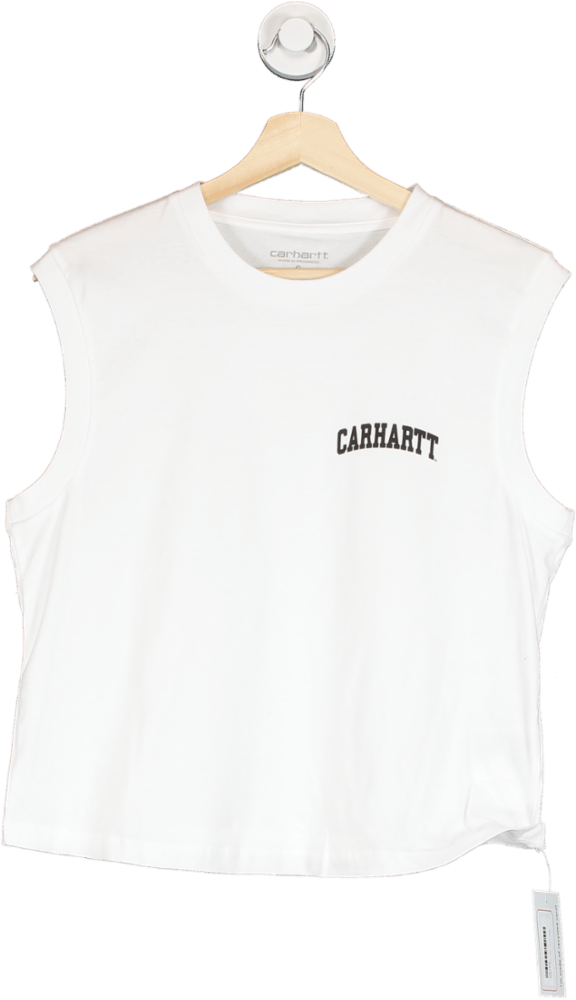 Carhartt White University Script Sleeveless t - Shirt UK S - Reliked