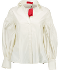 Carolina Herrera Ivory White Taffeta Pintuck Sleeve Shirt UK 6 - Reliked
