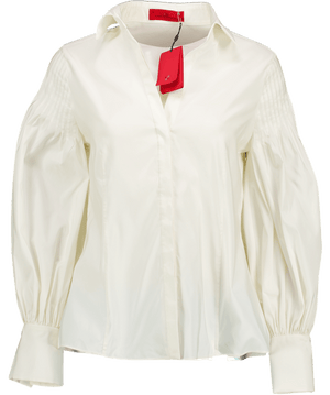 Carolina Herrera Ivory White Taffeta Pintuck Sleeve Shirt UK 6