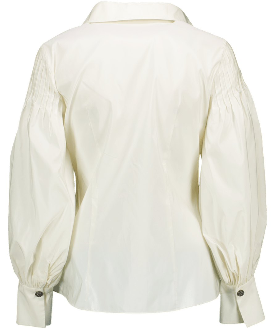 Carolina Herrera Ivory White Taffeta Pintuck Sleeve Shirt UK 6 - Reliked