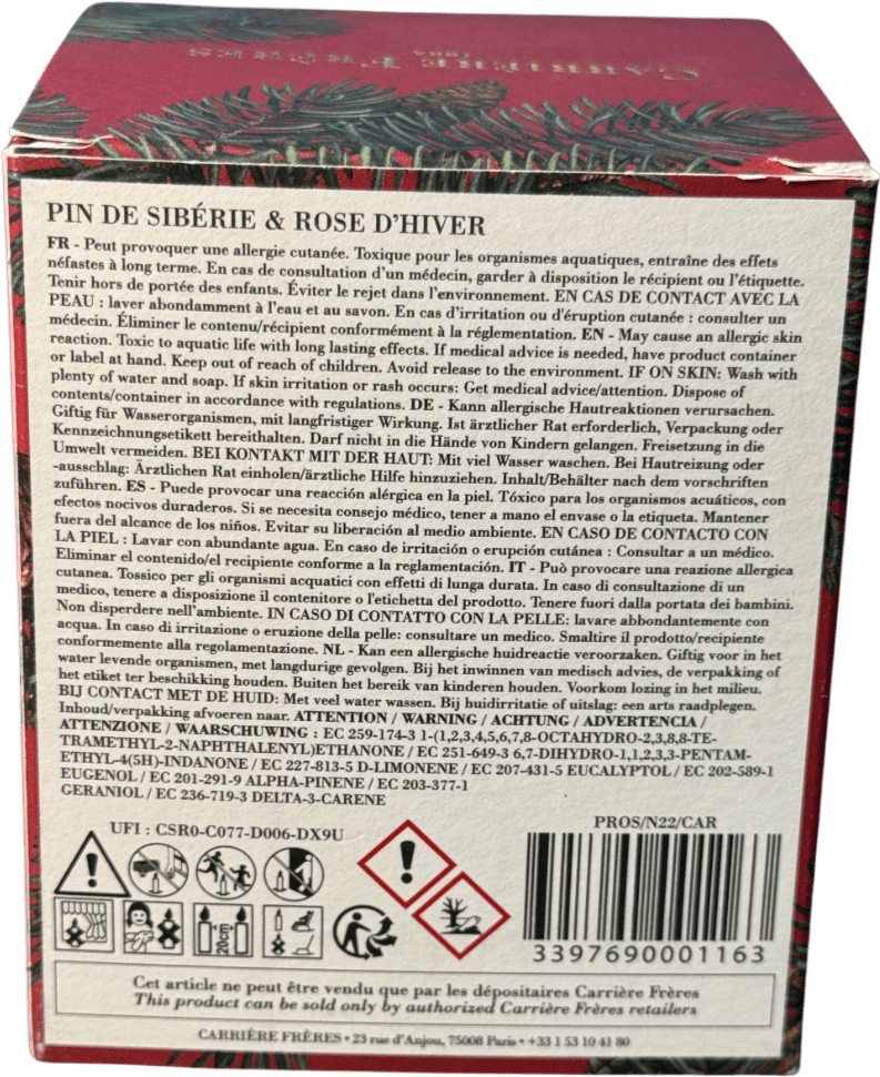 CARRIÈRE FRÈRES Bougie Pin De Sibérie Et Rose D'hiver Candle 185g - Reliked