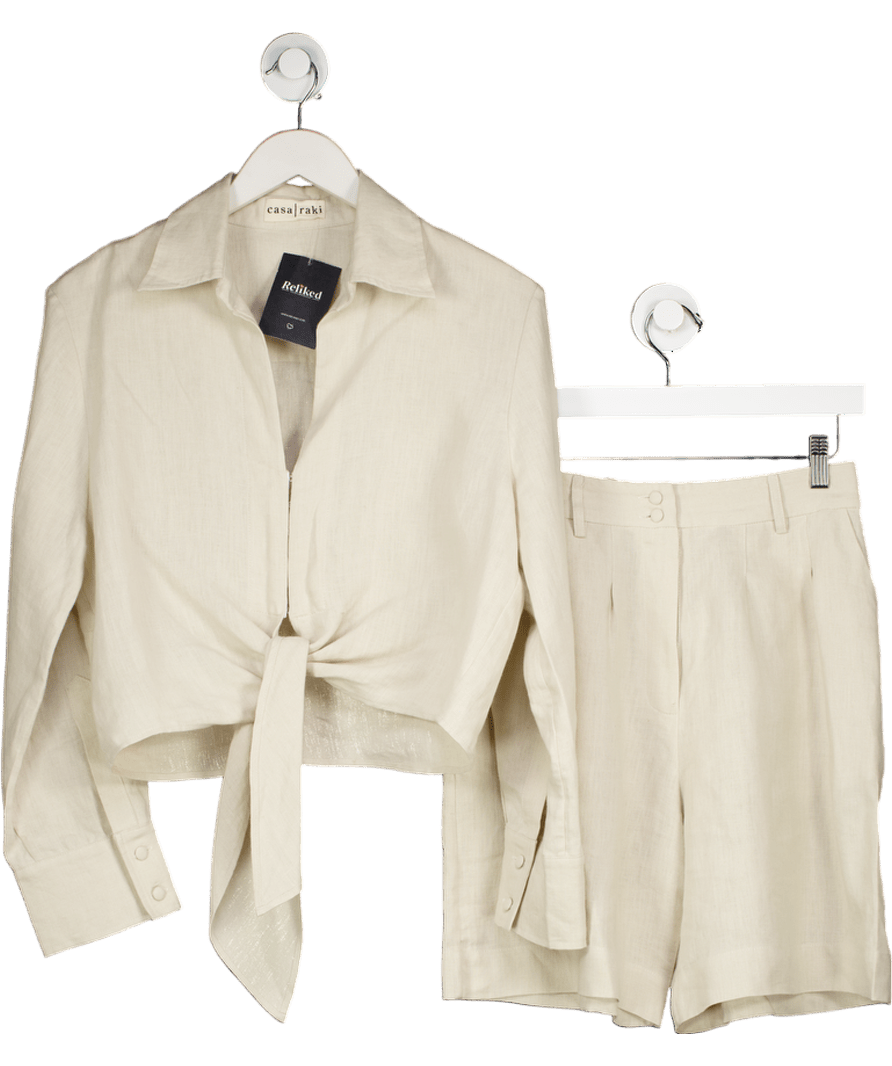 Casa Raki Beige 2 - piece Natural Anabela Linen Shirt And Shorts Co - ord UK S - Reliked