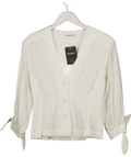 Casa Raki Cream Cayetana V - neck Organic - cotton Blouse UK S - Reliked