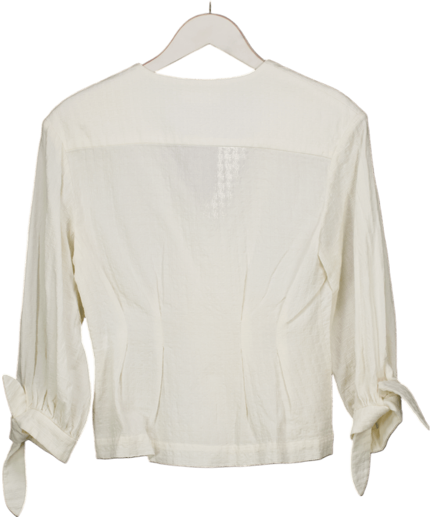 Casa Raki Cream Cayetana V - neck Organic - cotton Blouse UK S - Reliked