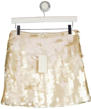 NA-KD Cream Mini Skirt With Sequins UK 6