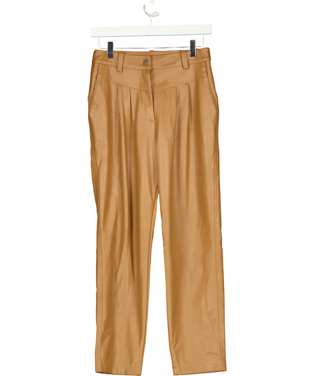 TOPSHOP Tan Brown Faux Leather V Front Pleated Trousers UK 8