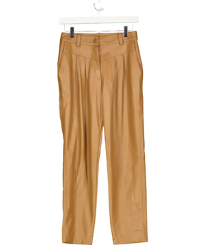TOPSHOP Tan Brown Faux Leather V Front Pleated Trousers UK 8