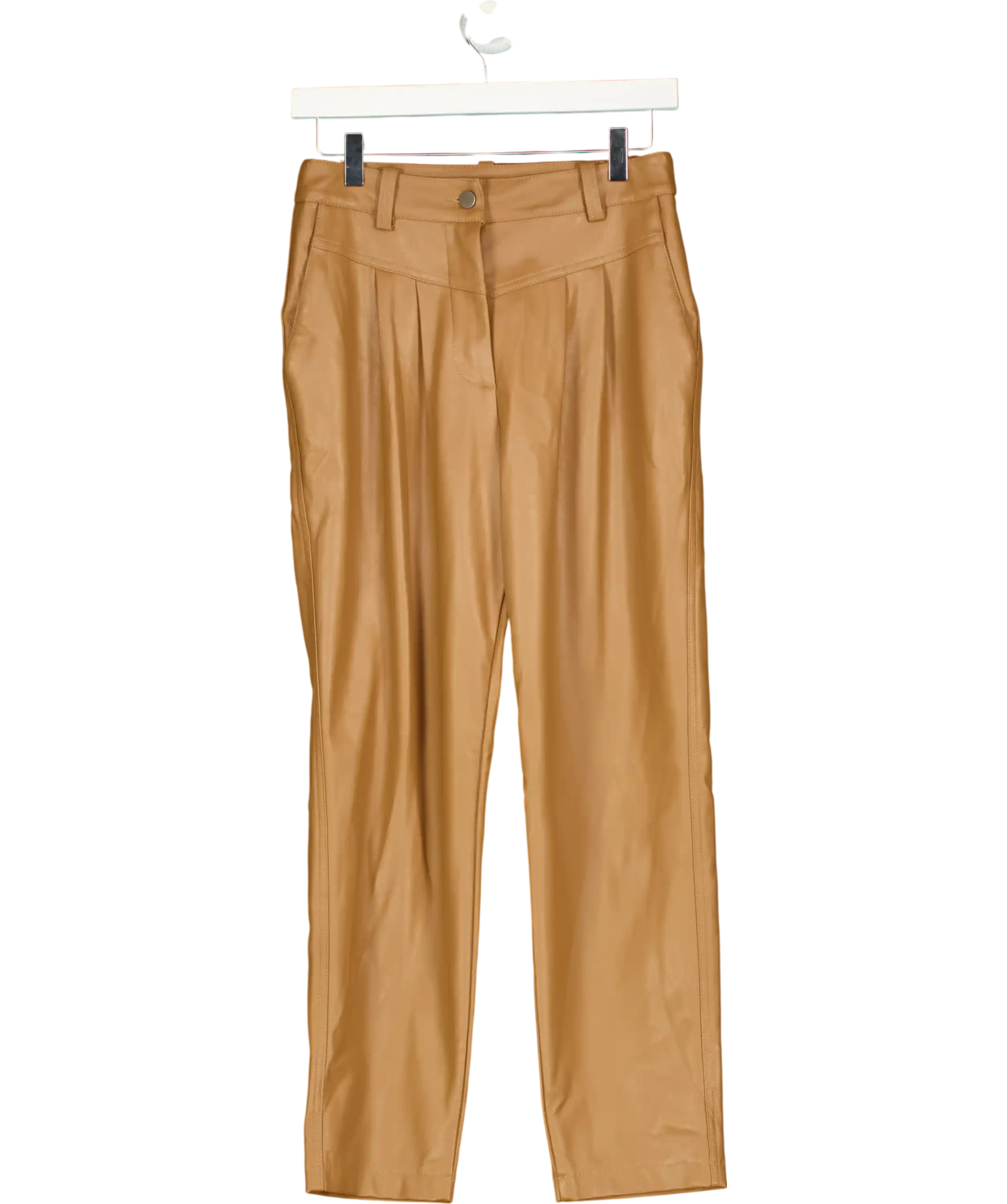 TOPSHOP Tan Brown Faux Leather V Front Pleated Trousers UK 8