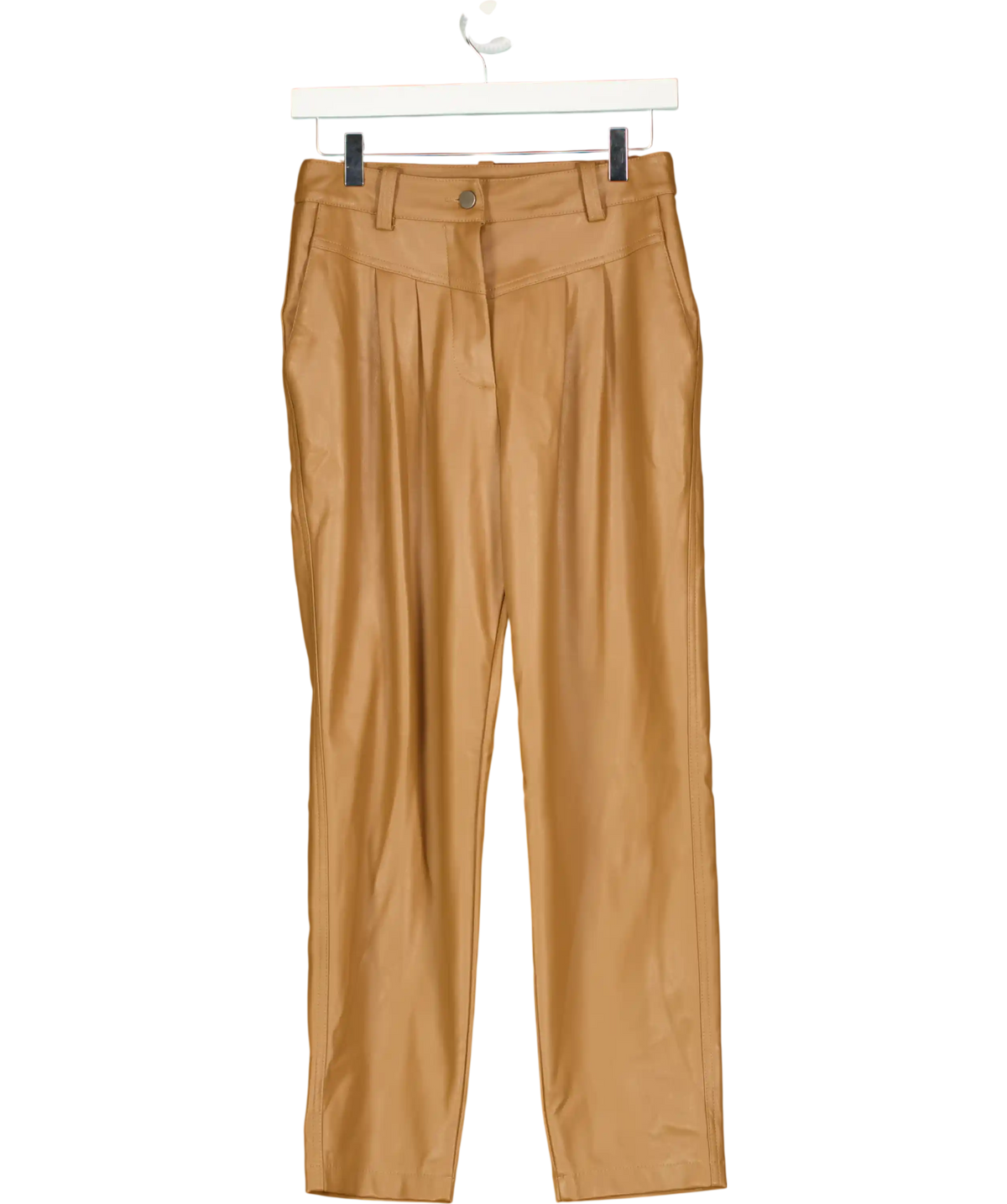 TOPSHOP Tan Brown Faux Leather V Front Pleated Trousers UK 8