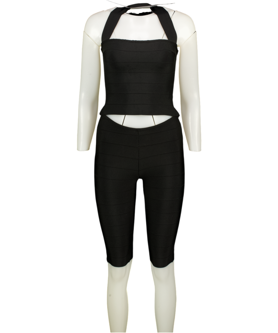 MARS THE LABEL 2-piece Black Natalia Bandage Halter Top & Capri Pant Set UK 8