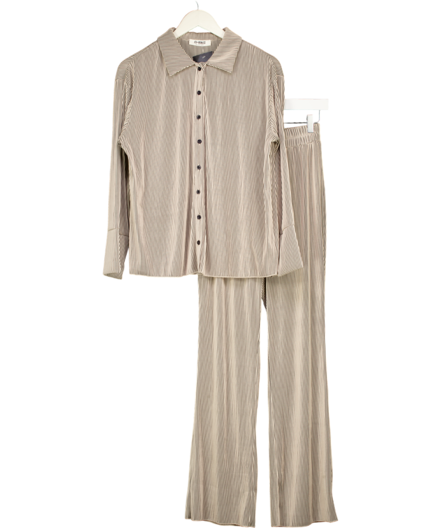 4th & Reckless 2-piece Beige Plisse Shirt And Trouser Set UK 6