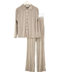 4th & Reckless 2-piece Beige Plisse Shirt And Trouser Set UK 6