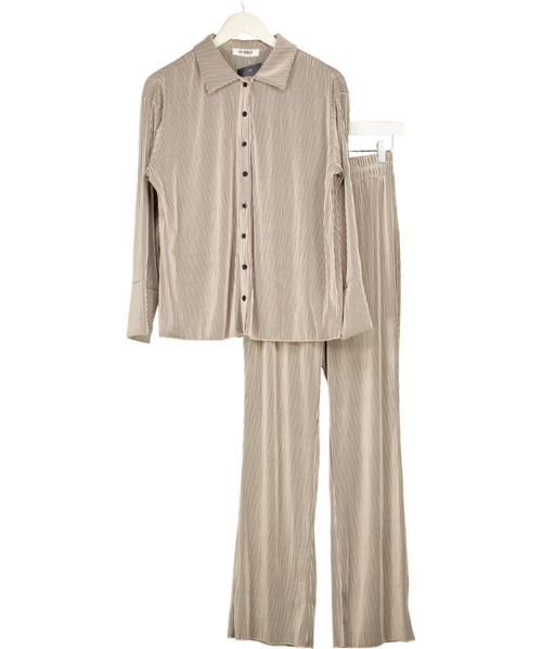 4th & Reckless 2-piece Beige Plisse Shirt And Trouser Set UK 6