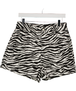 ASOS White Denim Longline A Line Short In Zebra Print UK 10