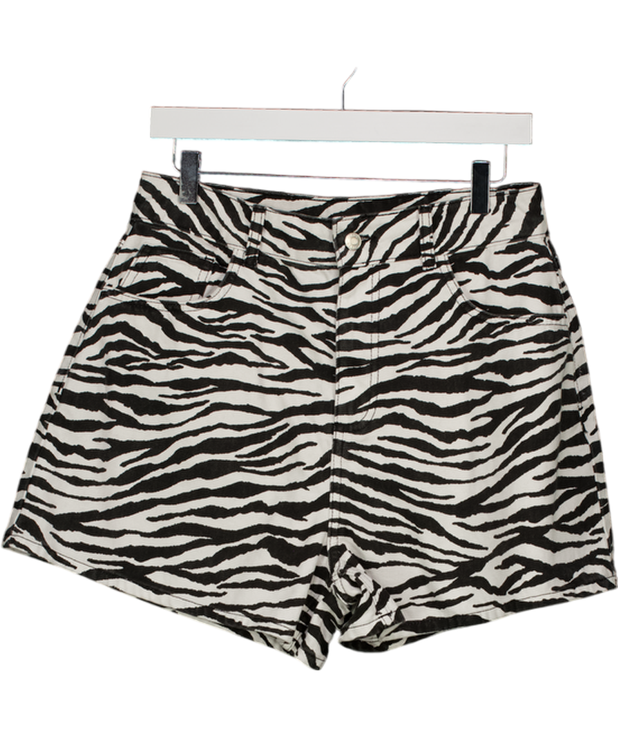 ASOS White Denim Longline A Line Short In Zebra Print UK 10