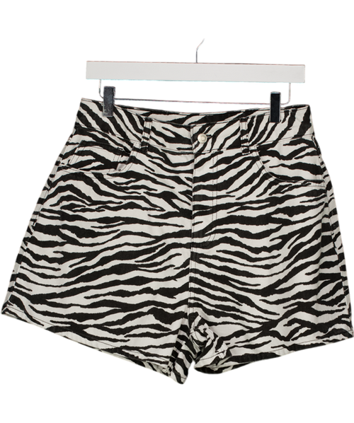 ASOS White Denim Longline A Line Short In Zebra Print UK 10
