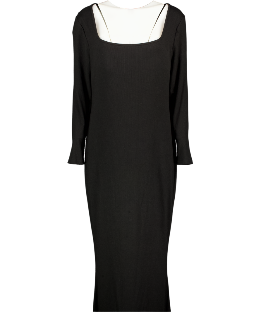 Black Ribbed Square Neck Maxi Dress UK XXXL
