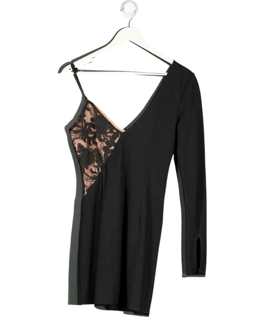 h:ours Black Asymmetric Lace Mini Dress UK M h:ours Black Asymmetric Lace Mini Dress UK M