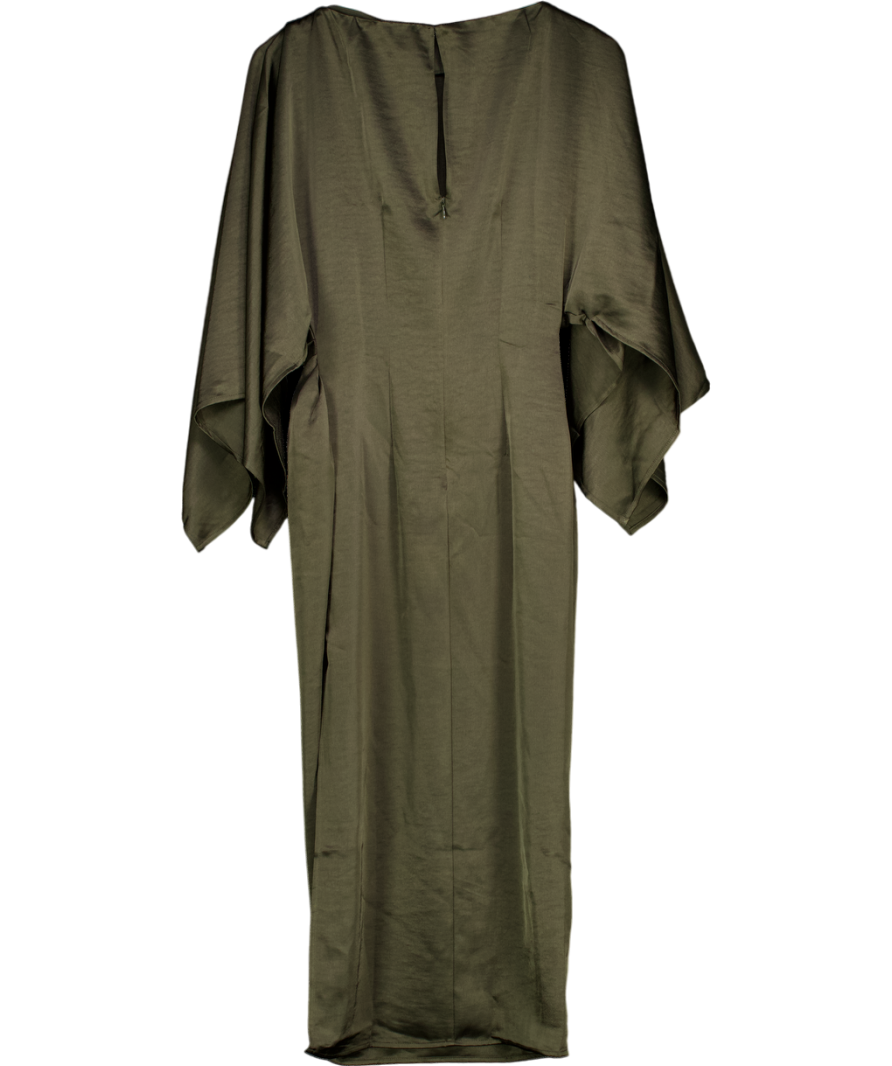 H&M Dark Green Satin Cape Midi Dress UK XS
