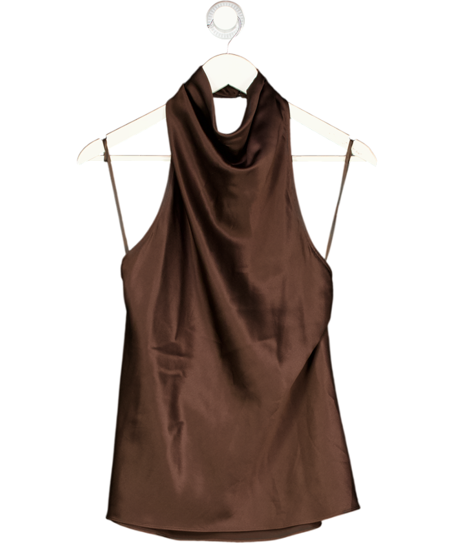 ME + EM Brown Silk Halterneck Low Back Top UK 10